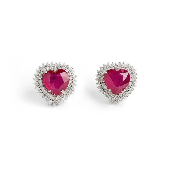 Par de brincos 7,30 ct de rubi com diamantes  1,15 ct