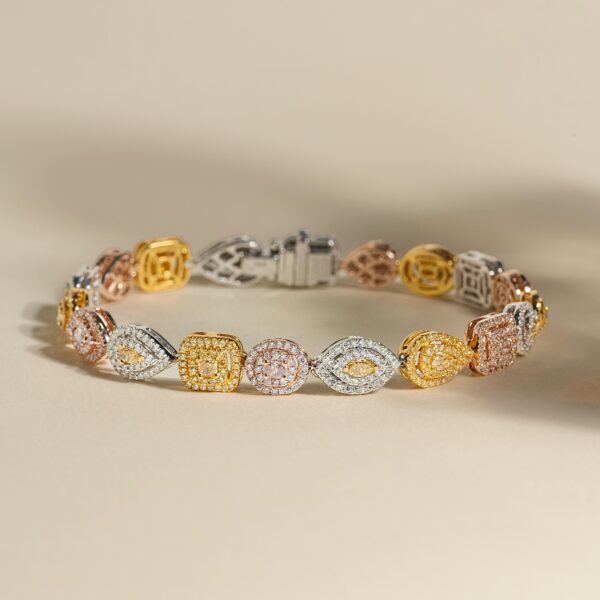 Pulseira diamantes pink, yellow e brancos 3,97 ct